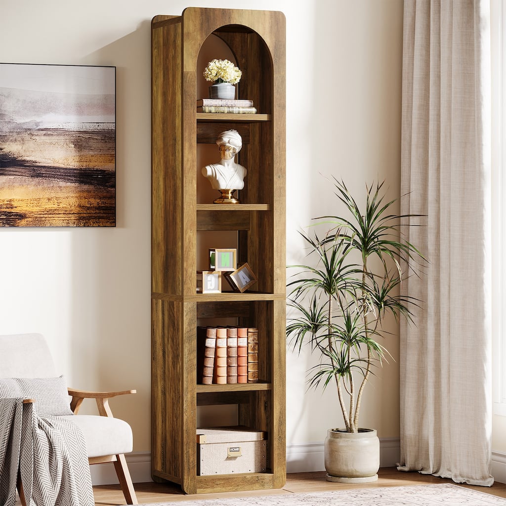 5-Tier Slim Corner Vertical Bookcase with Open Storage Shelves