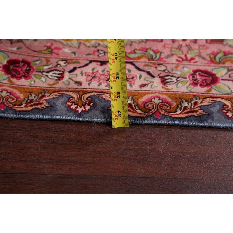 Hand Knotted Oriental 100% Wool Carpet Traditional Floral Navy Blue & Blues Tabriz Area Rug - 9' 9'' X 9' 10''