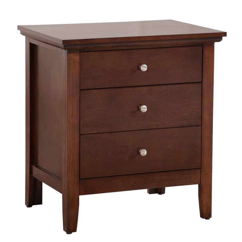 3 Drawer Nightstand with Real Wood Veneers, Cappuccino