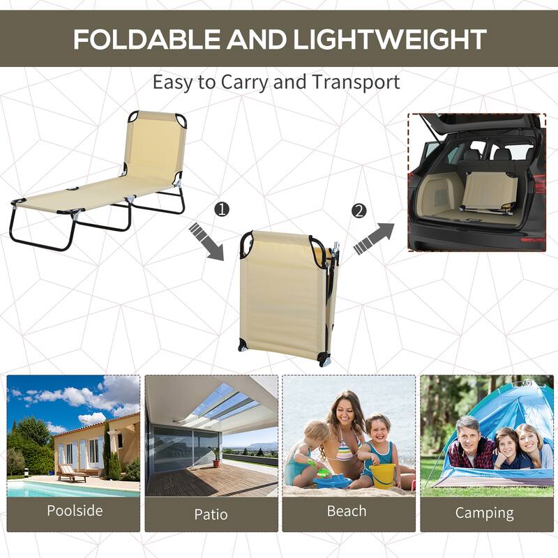Foldable Outdoor Lounge Chair Camping Tanning Chair with 5-Position Adjustable Backrest for Beach Pool Patio