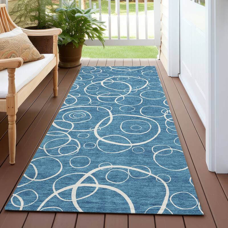 Machine Washable Indoor/ Outdoor Contemporary Nexus Chantille Rug - Teal - 2'3" x 7'6"