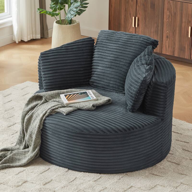 Deep Seat Barrel Chair Corduroy Single Sofa Armchair Round Accent Chair