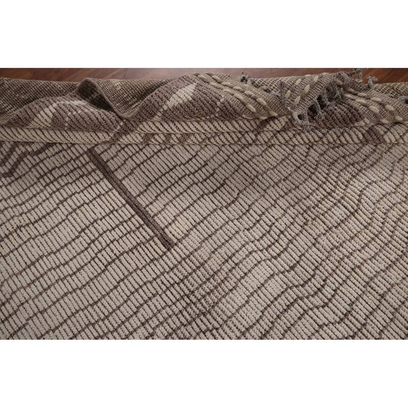 Earth Tone Moroccan Modern Area Rug Handmade Wool Carpet - 9'0"x 12'0"