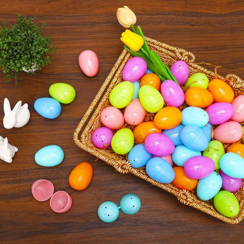 Easter Printed Plastic Eggs Basket Stuffer for Easter Egg Hunt Event, Party Favor Goodie Bags, Scene and Decoration