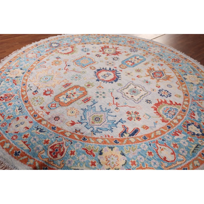 Oushak Indian Round Rug Hand-Knotted Wool Carpet - 8'10"x 9'1"