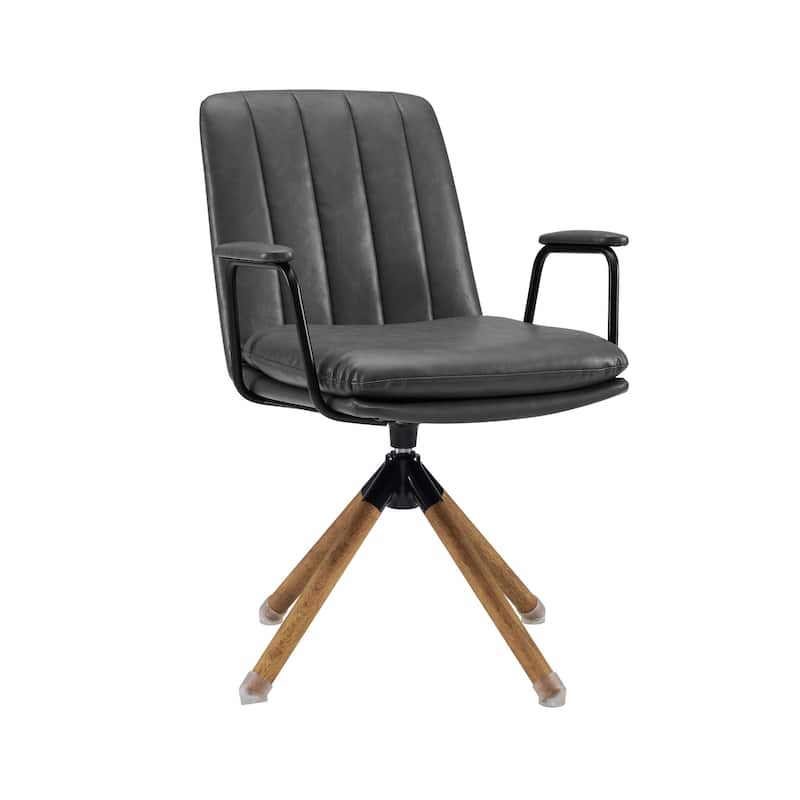 HomeRoots 23" Gray And Natural Faux Leather Swivel Arm Chair - 23.3' X '34.06' X '25.1
