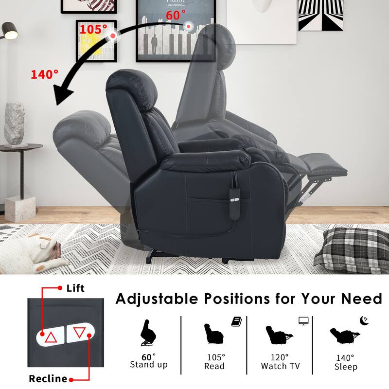 Blue Power Lift Recliner for Elderly with Remote & Side Pocket