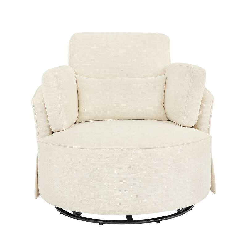 Modern 40.''W Upholstered Comfortable Swivel Barrel Accent Chair with Pillows