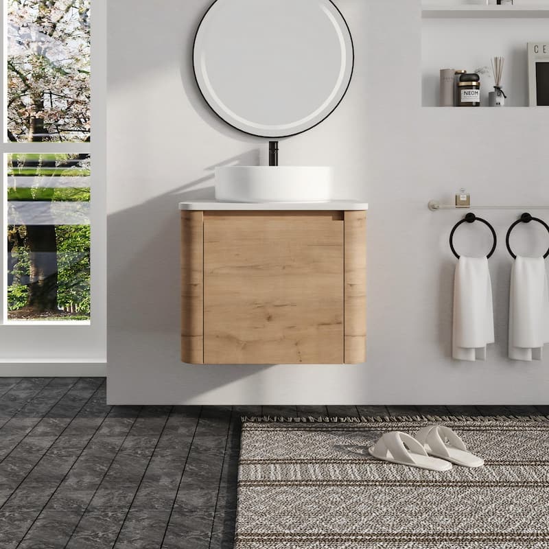 Malwee 24"/30" Floating Bathroom Vanity, Wall Mounted Bathroom Vanity with Ceramic Sink and Soft Close Door