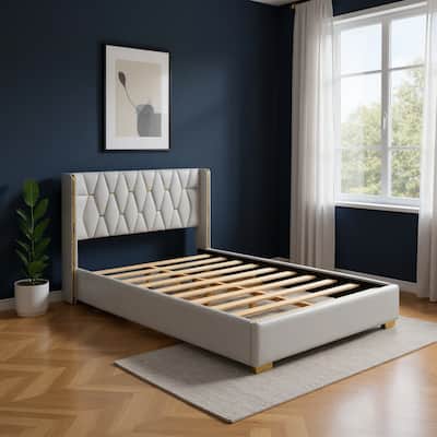 HomeRoots White Tufted Upholstered Queen Bed Frame