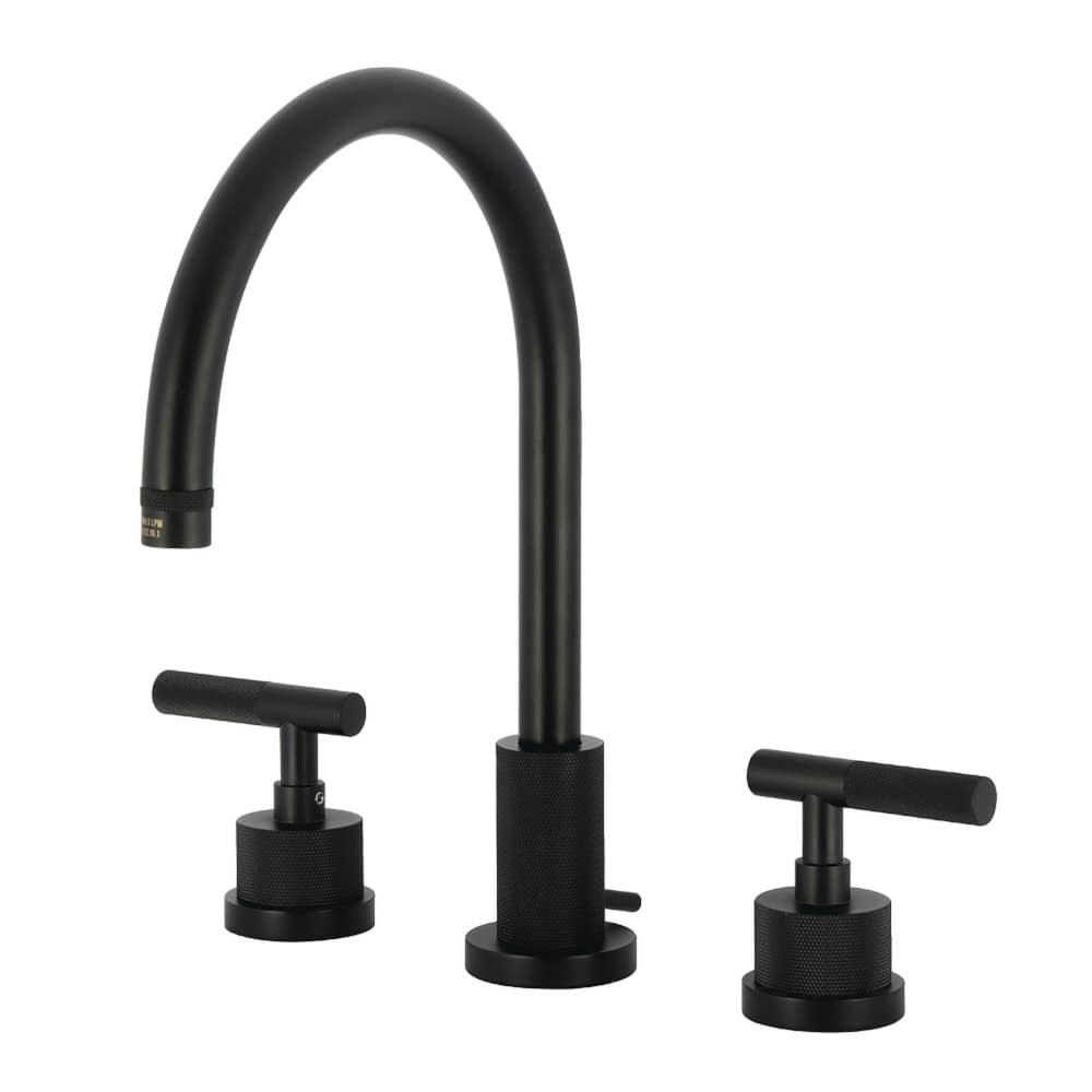 Kingston Brass Convergent Widespread Bathroom Faucet with Knurled Handle and Brass Pop-Up