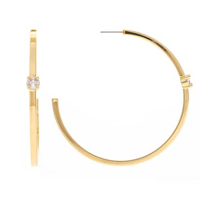 Polished Large Hoop Earrings with CZ Accent - 3"