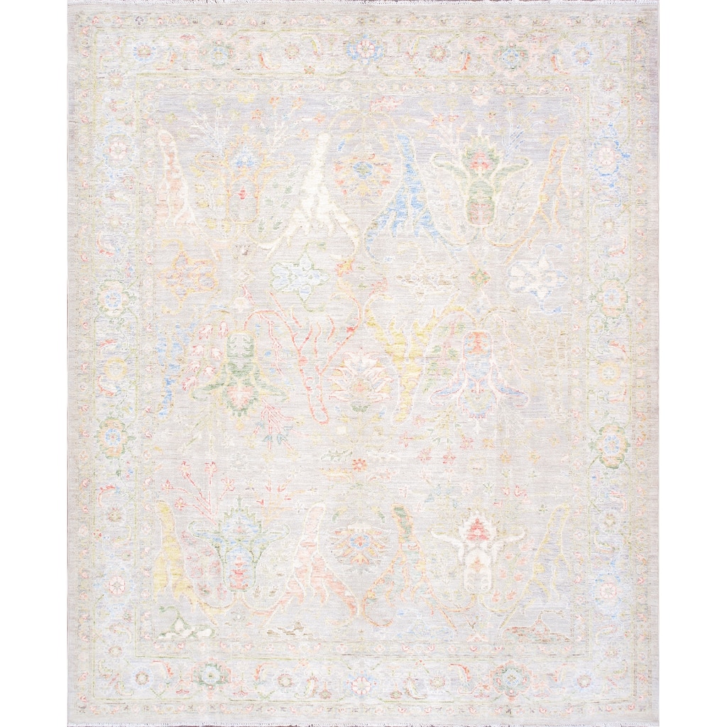 Pasargad Home Oushak Hand-Knotted Silver Wool Area Rug - 7'11" X 9' 7"