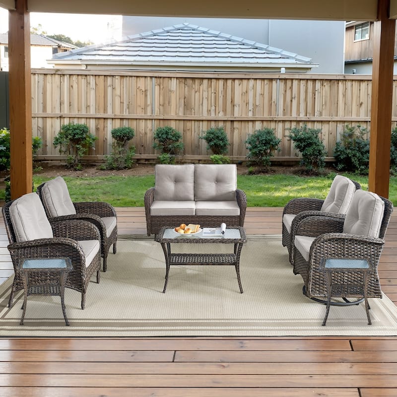 8-Piece Loveseat Glider with Rocking Chair Coffee Table, Side Table - Brown - Beige - Brown
