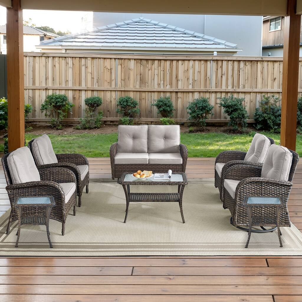8-Piece Loveseat Glider with Rocking Chair Coffee Table, Side Table - Brown