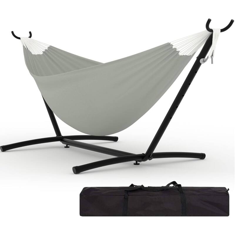 Portable Double Hammocks with Carrying Bag for Outside, 450 lbs Capacity - Light Grey