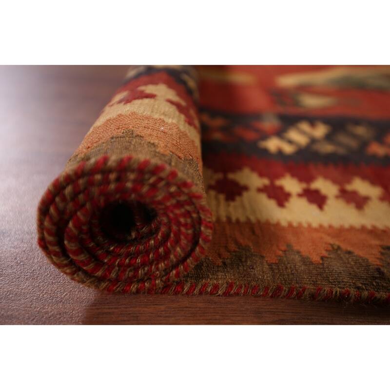 Kilim Qashqai Persian Vegetable Dye Vintage Flatweave Wool Carpet - 5'4" X 9'6"