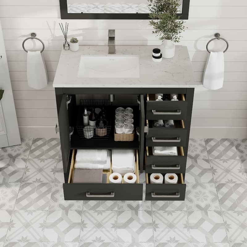 Eviva London 38"W Bath Vanity with Carrara Quartz Top