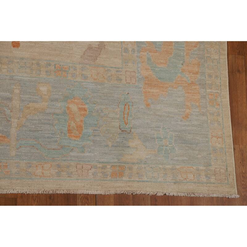 Floral Vegetable Dye Oushak Turkish Area Rug Hand-Knotted Wool Carpet - 9'0"x 12'5"