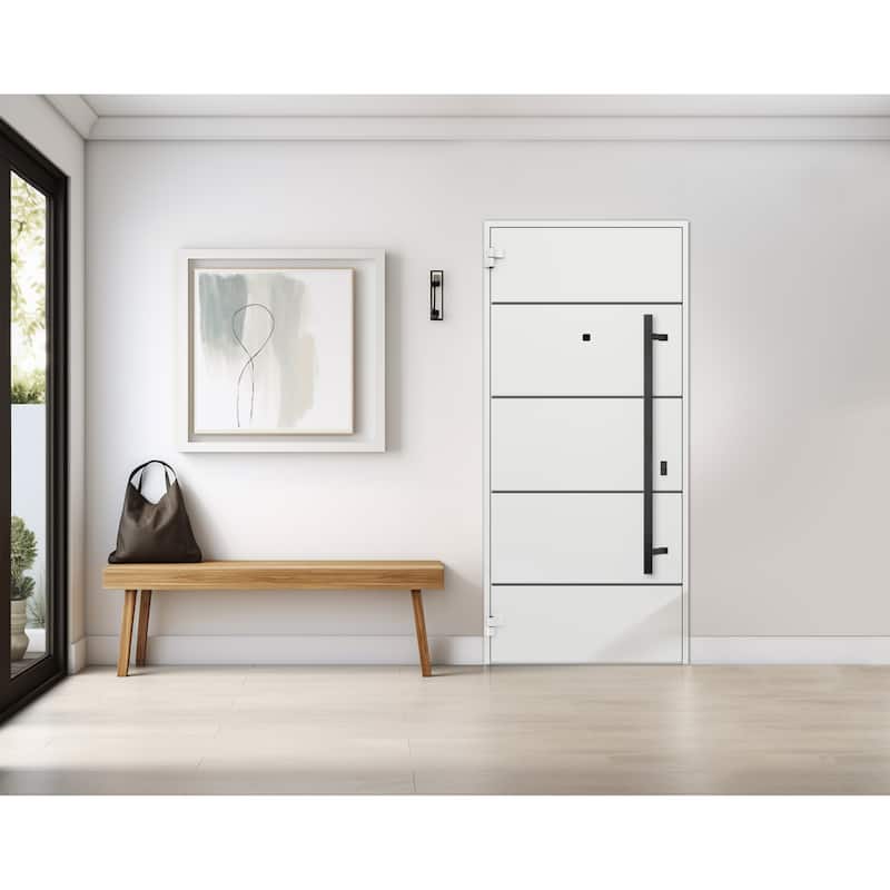 Exterior Prehung Steel Entry Door 0131 Black Enamel 2 Sidelites Top Window Stainless Steel Inserts W16+36+16xH80+16