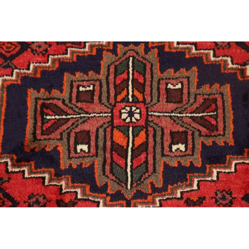 Geometric Persian Hamedan Traditional Area Rug Wool Handmade Carpet - 3'3" x 4'10"