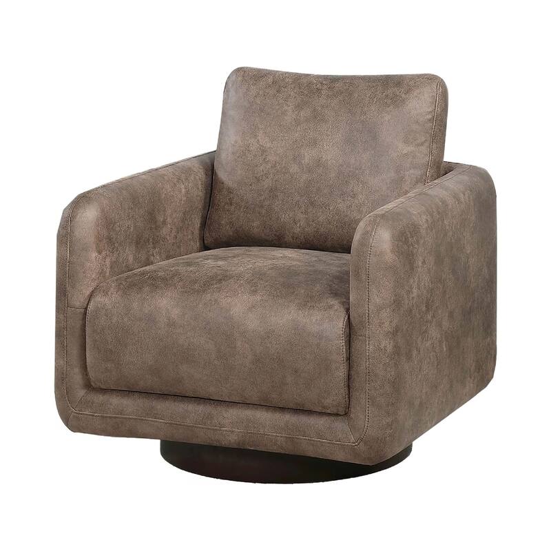 Wade Swivel Armchair, Square Frame, Auburn Red Faux Leather