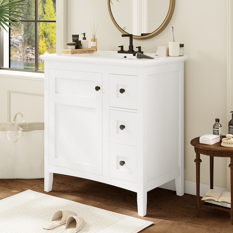 GDFStudio - Rivington Modern Bathroom Vanity with Ceramic Sink and 3 Storage Drawers - 30'W