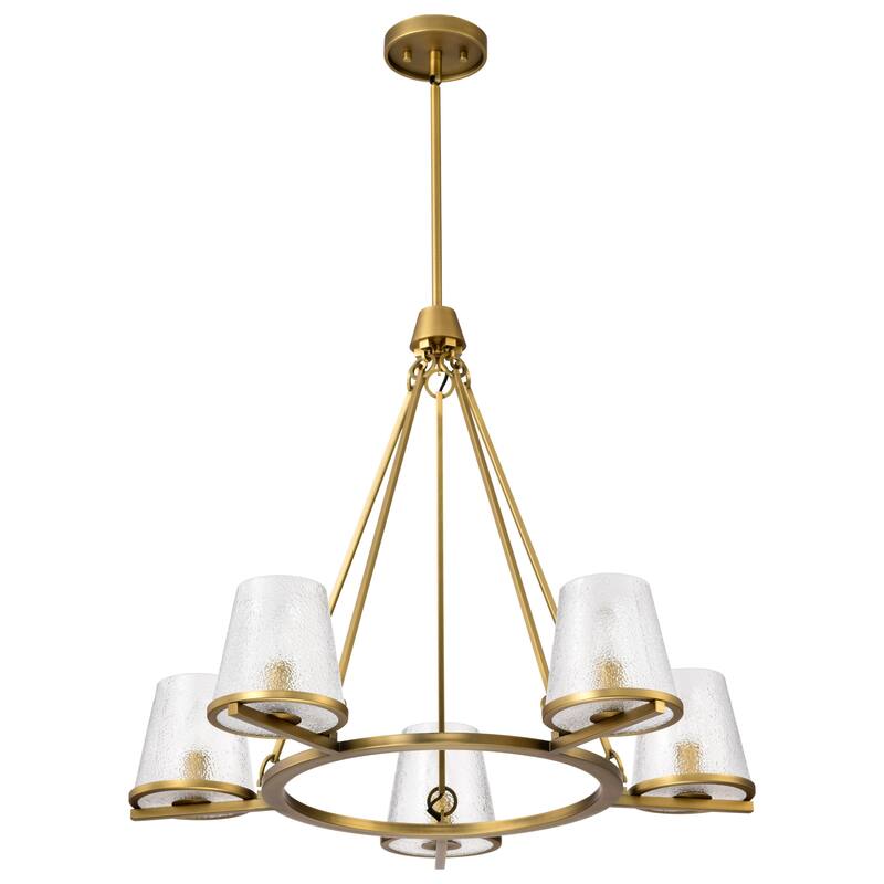 Valentine 5 Light Chandelier Vintage Brass Finish Hammered Glass - Vintage Brass