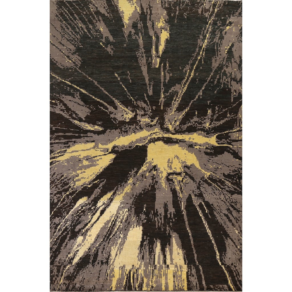 Vegetable Dye Abstract Contemporary Area Rug Hand-knotted Wool Carpet - 9'9" x 12'9"