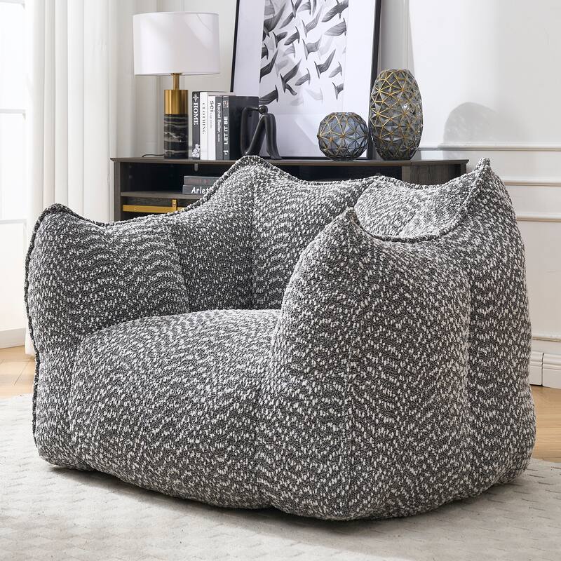 Chenille Square Bean Bag Chair, High Resilience Foam Lounge Chair, Cozy Aldult Lazy Sofa with Curved Armrests and Backrest