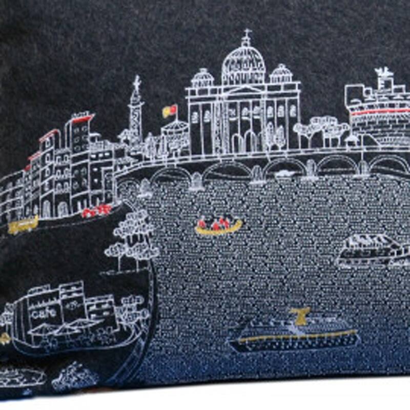 HomeRoots 35" Black Rome Nighttime Skyline Lumbar Decorative Pillow