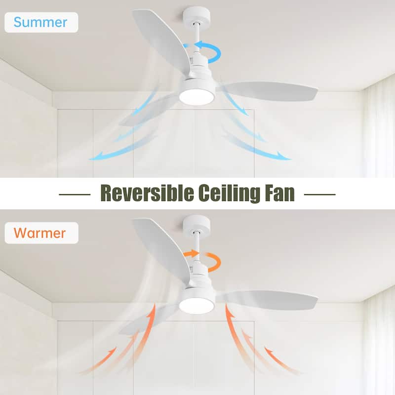 52 Inch Integrated LED 3 Wood Fan Blade Ceiling Fan with Light Kit and 6 Speed Remote Control