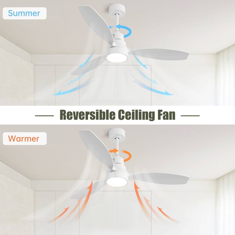 52 Inch Integrated LED Ceiling Fan Light with Remote Control, Low Profile Ceiling Fan with 3 Reversible Solid Wood Blades