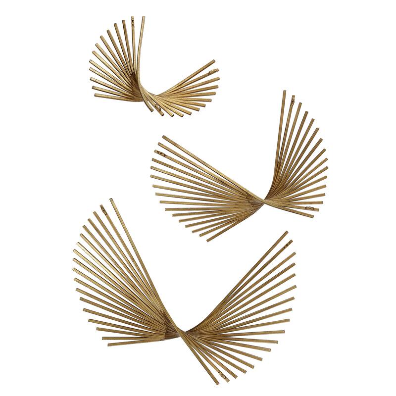 3D Geometric Iron Wall Decorations - 24" - Antique Gold Finish - Set of 3