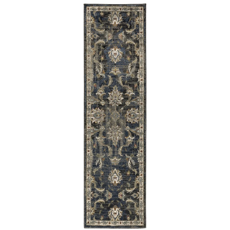 Vista Home Vance Vintage Traditional Area Rug - 2'3" X 7'6" - Charcoal/ Blue - Runner/Rectangle