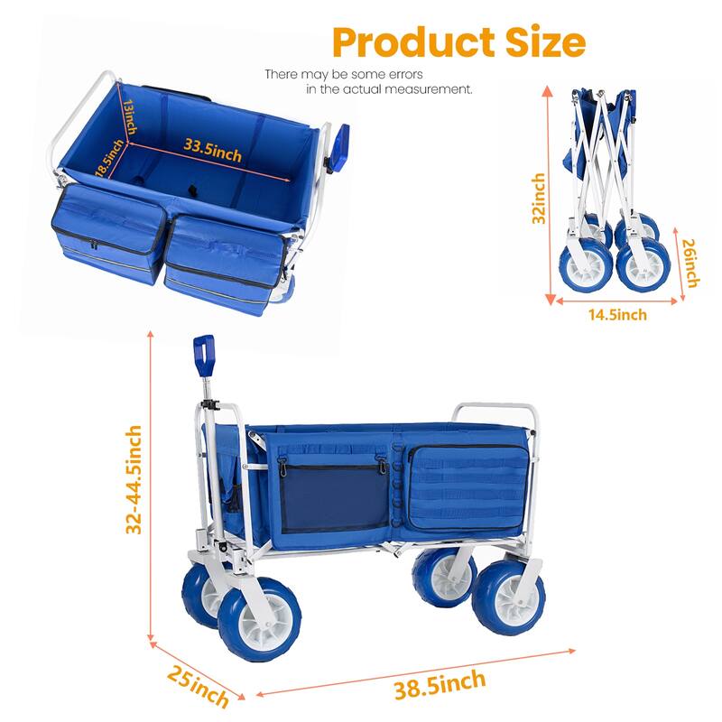 Beach Wagon Cart, 500lbs Heavy Duty Collapsible Folding Wagon, Oversized 150L, 9" PVC All-Terrain Wheels, Adjustable Handle