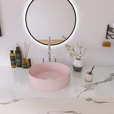 BNK 16 inch White Ceramic Circular Vessel Bathroom Sink
