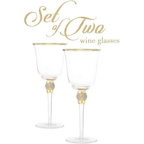 Berkware Elegant Sparkling Studded Long Stem Rose Glass with Gold or Silver Rim