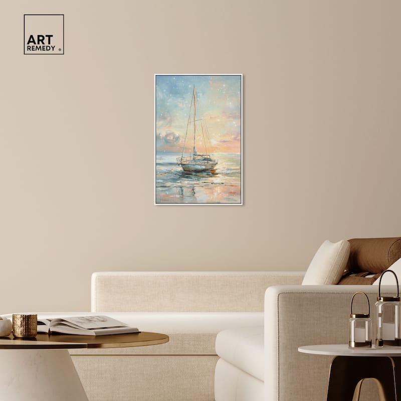 Art Remedy Boat On The Shore Framed Sailing 1 Piece Canvas Wall Art