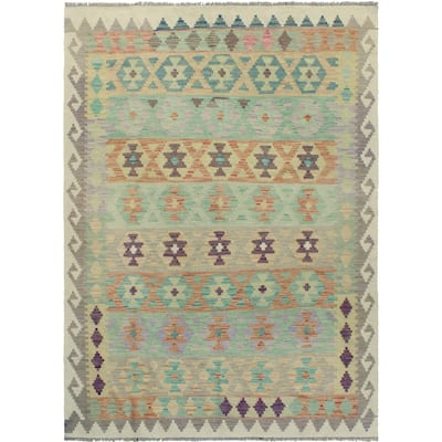 Sun Faded Flatweave Regular Green/Ivory Rug - 5'10" x 7'11"