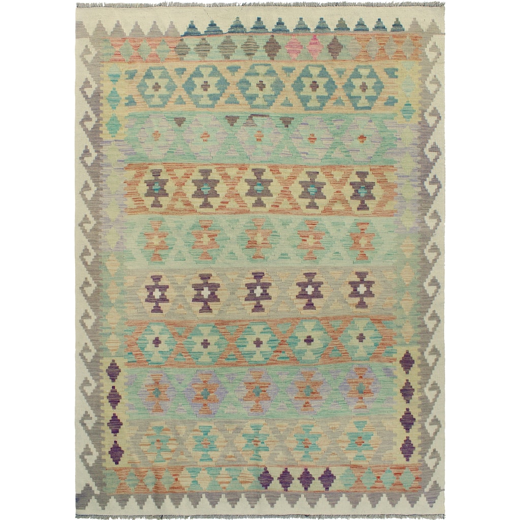 Sun Faded Flatweave Regular Green/Ivory Rug - 5'10" x 7'11"