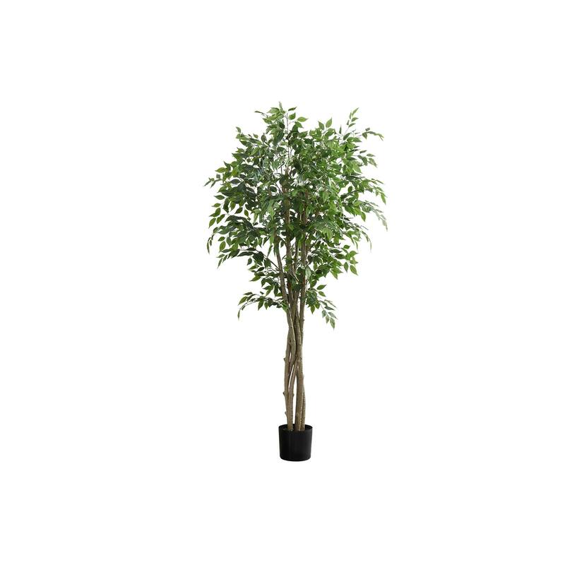 Artificial Plant, 79" Tall, Ficus Tree, Floor, Real Touch, Potted, Green Leaves, Black Pot