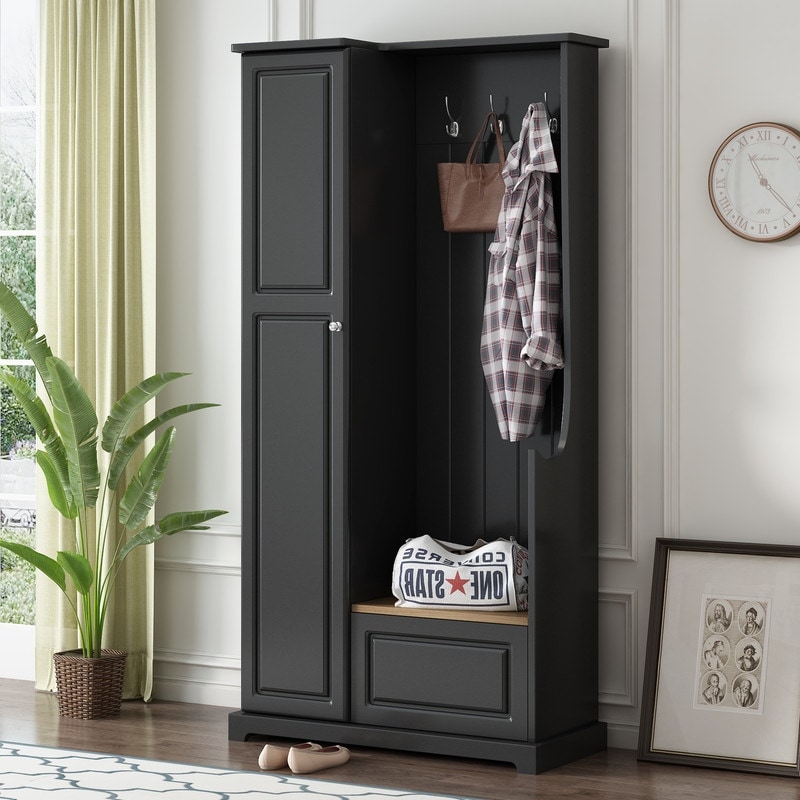 70 Inches Tall Entryway Hall Tree With Bench And Coat Racks Hall Tree With Storage for Hallway Black Hall Tree Bed Bath Beyond 38412309