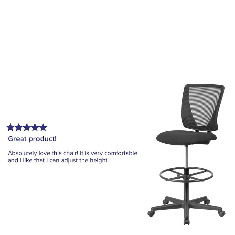 Mid-Back Mesh Drafting Chair with Fabric Seat and Adjustable Foot Ring