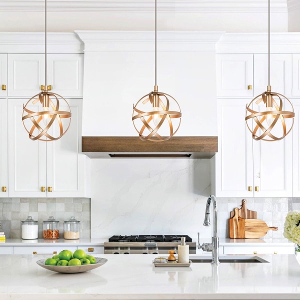 Mid century Modern Globe Mini Pendant 1 light Metal Cage Dimmable Kitchen Island Lighting D8 x H68.5 Bed Bath Beyond 35369813