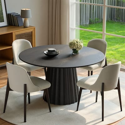 5-Piece Modern Round Dining Table Set with Upholstered Chairs Pedestal Base