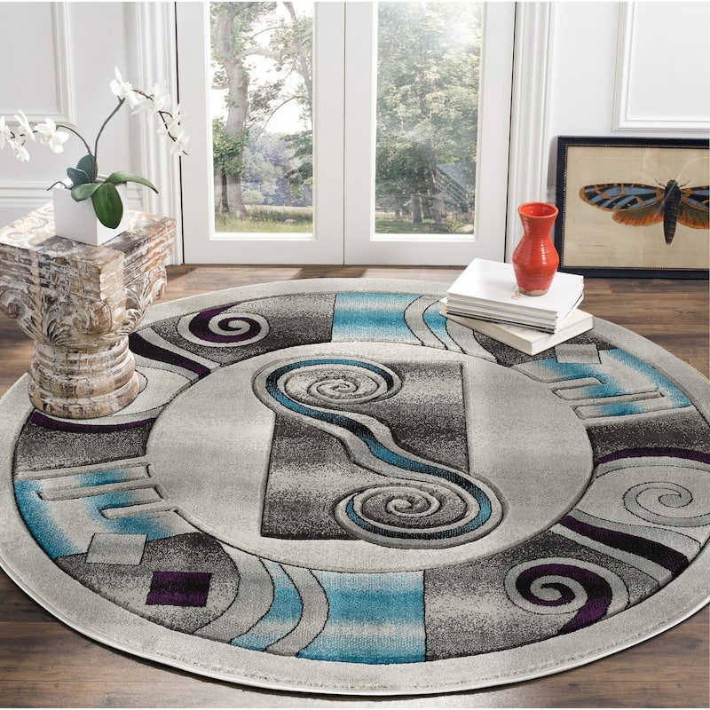Orelsi Collection Abstract Area Rug with Hand Carved Accents