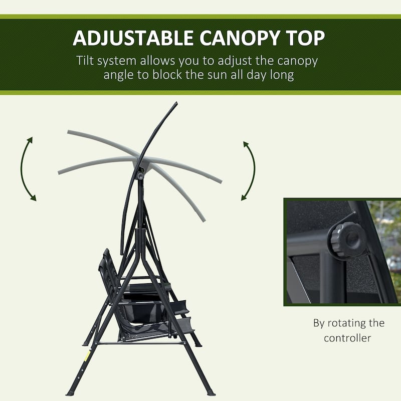 Steel 2-Seat Patio Swing with Storage Table and Cup Holders - Outdoor Canopy Glider (528lb Capacity)