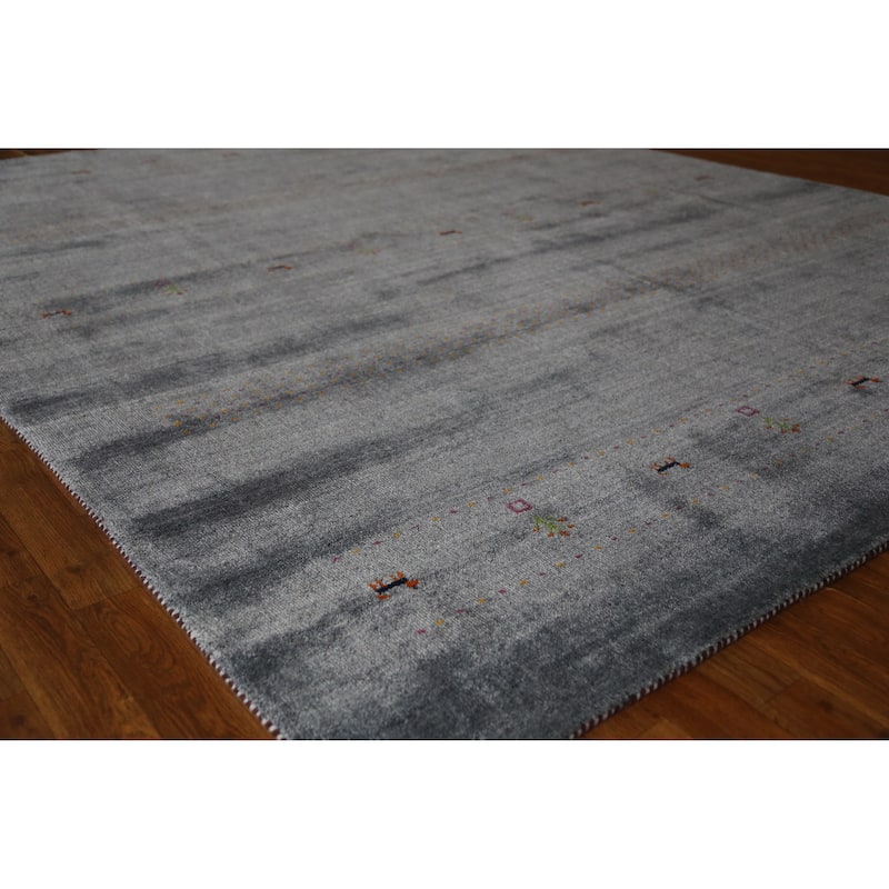 Hand Knotted Oriental 100% Wool Carpet Tribal Tribal Greys & Charcoal Gabbeh Area Rug - 9' 8'' X 8' 1''