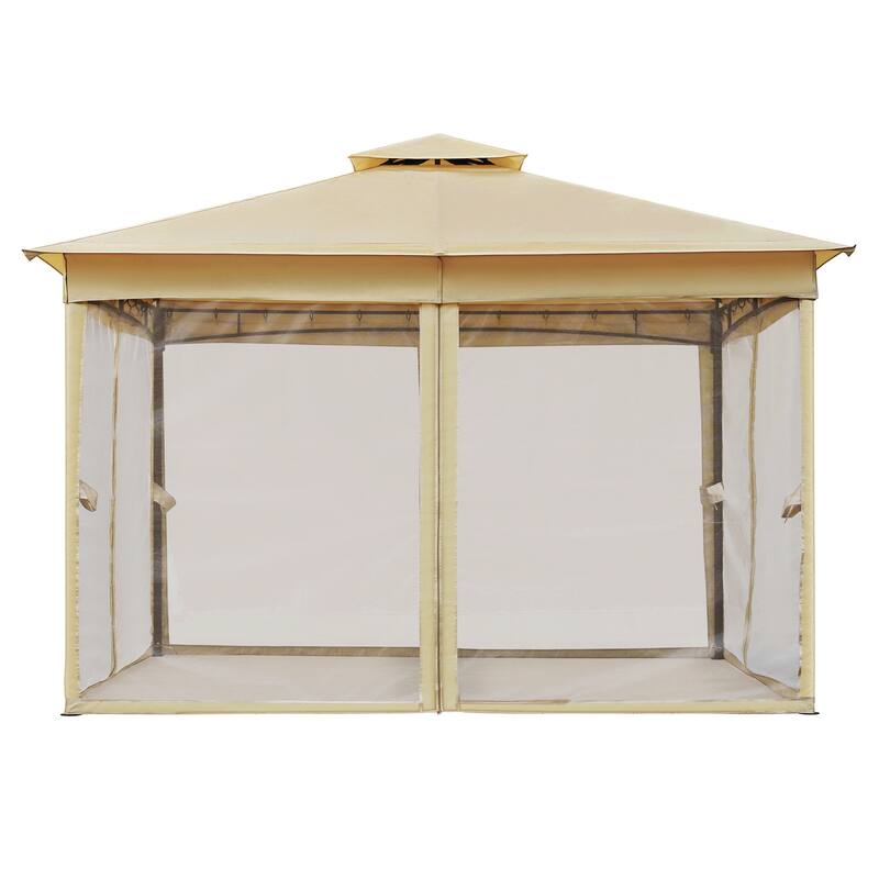 10x12 Outdoor Gazebo Tent with Double Roofs, Patio Gazebo with Mosquito Netting